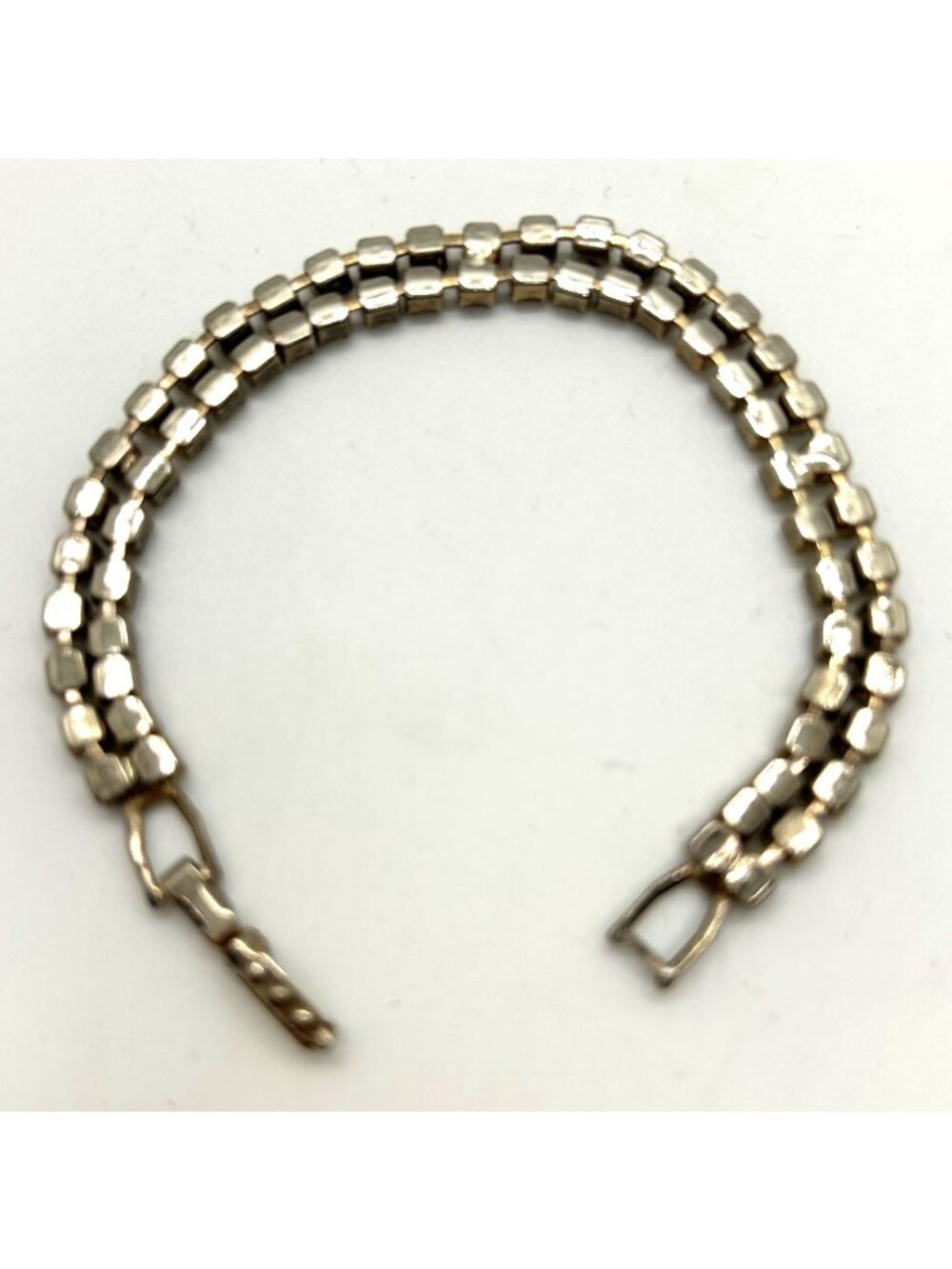 Vintage Tennis Bracelet With Black & Clear Rhinestones Silver Tone 6.5 Inches Lo - Picture 10 of 11
